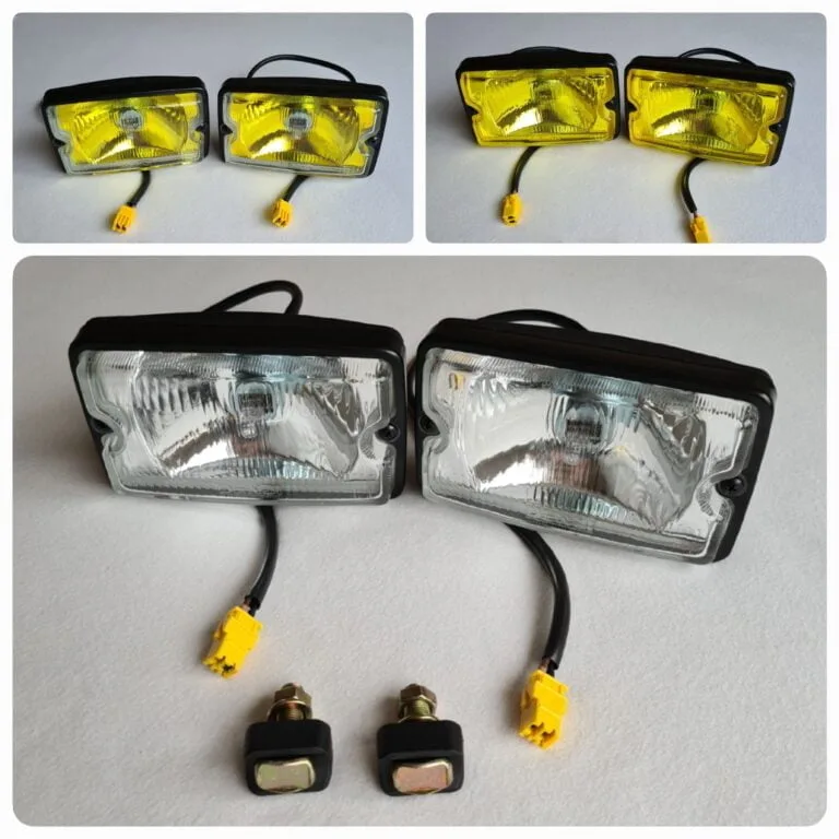 Driving beam lamp set with new wiring harness for Peugeot 205 GTI / CTI, XS, Gentry, Roland Garros and more - Bright, yellow and half yellow | SKS